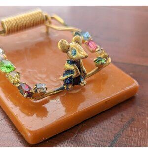 Vintage butterscotch bakelite mousetrap notebook holder with rhinestones, memo